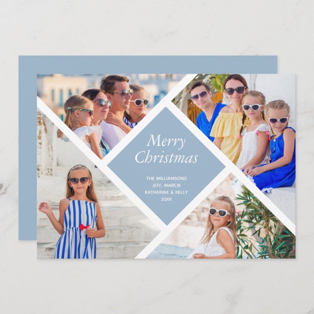 Geometric Multi Photo Merry Christmas Holiday Card (Front/Back)