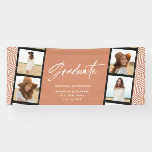 Geometric multi photo terracotta graduation party banner