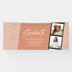Geometric multi photo terracotta graduation party banner