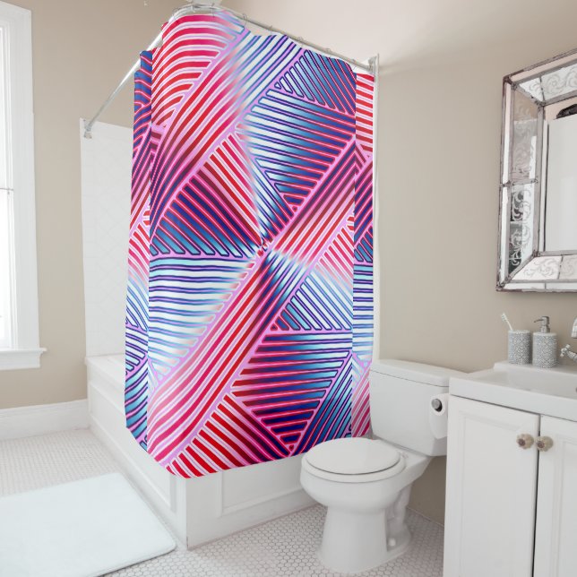 Geometric Multicolored Gradient Lines Modern Shower Curtain (In Situ)
