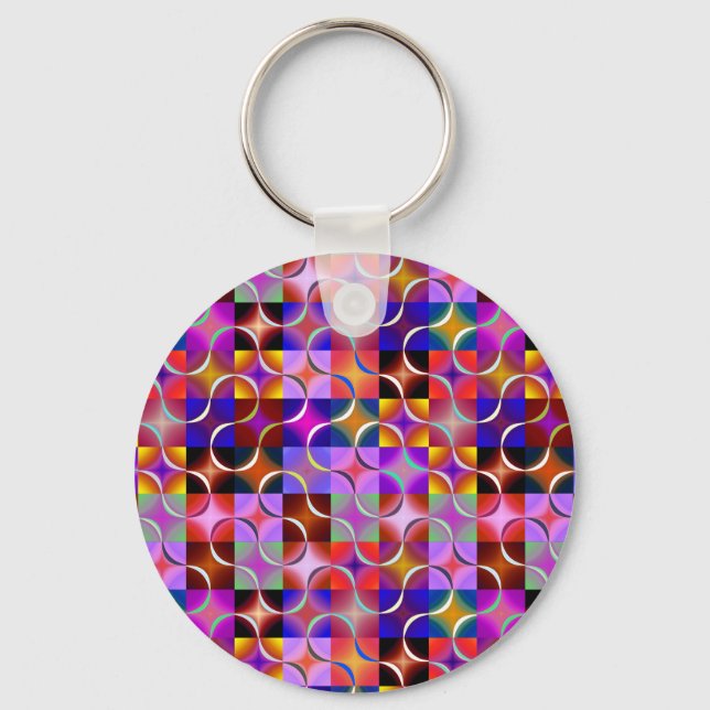Geometric Multicolored Squares Key Ring (Front)