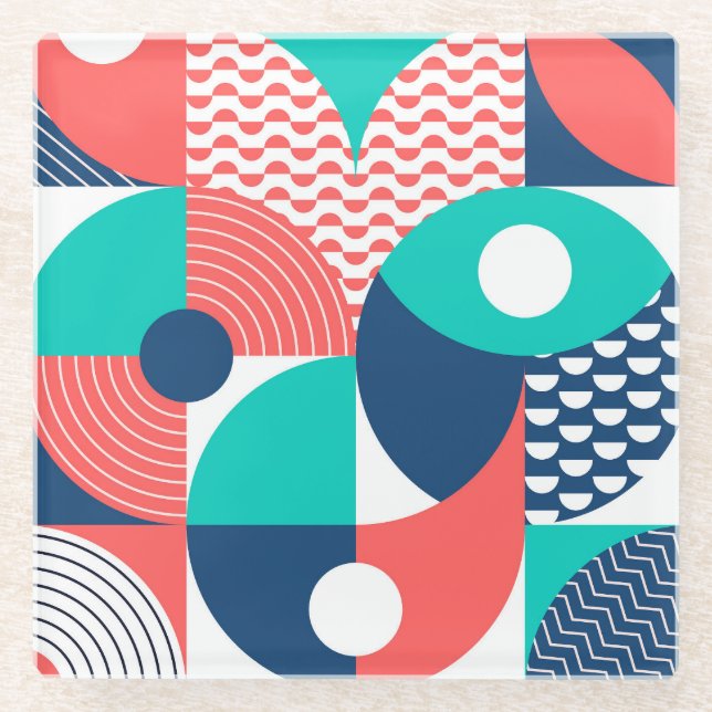 Geometric Mural Background Modern Vintage Glass Coaster (Front)
