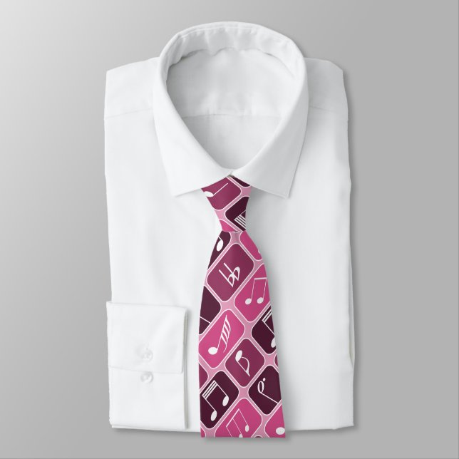 Geometric Music Notes Pink Tie (Tied)