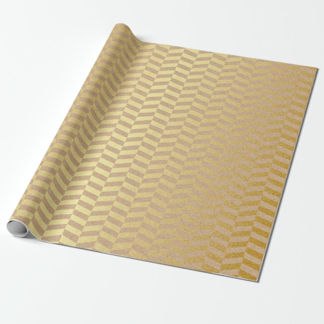 Geometric Natural Cart Pink Golden Zig Zag Wrapping Paper (Unrolled)