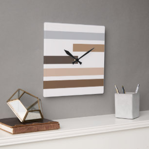 Geometric Natural Earth Tones Stripes Art Pattern Square Wall Clock