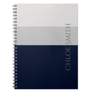 Geometric Navy And Grey Faux Leather Stripes Notebook