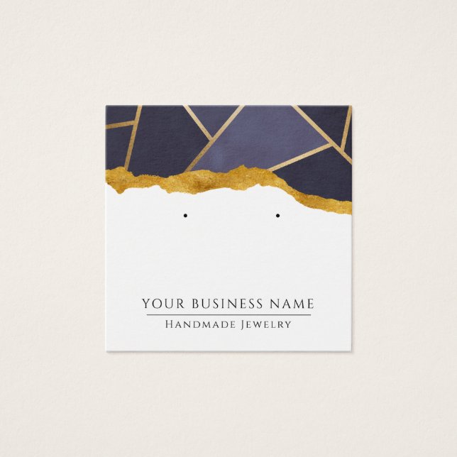 Geometric Navy Blue Gold Earring Display Cards (Front)