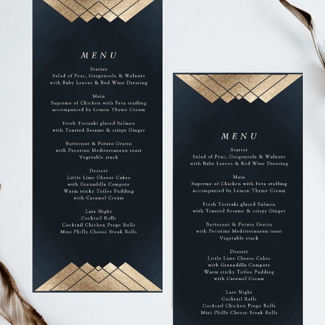 Geometric Navy Blue Gold Gatsby Wedding Menu (Creator Uploaded)