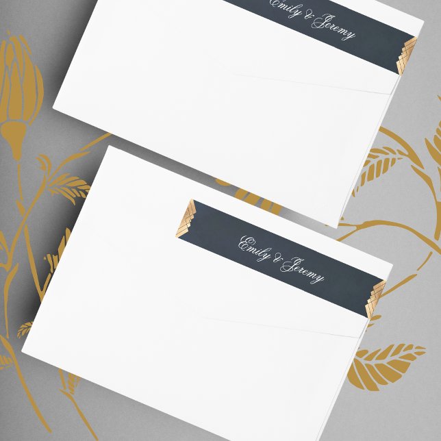 Geometric Navy Blue Gold Gatsby Wedding Wrap Around Label (Creator Uploaded)