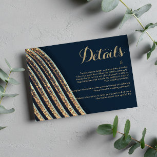 Geometric navy blue teal gold glitter Details Enclosure Card