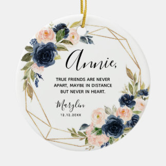 Geometric Navy Blush Floral True Friends Ceramic Tree Decoration