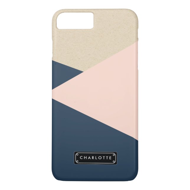 Geometric Navy & Blush Pink Personalised Case-Mate iPhone Case (Back)