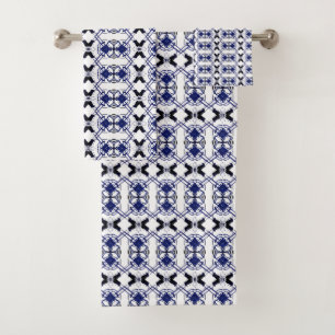 Geometric Navy White Black Bath Towels