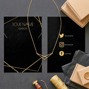 Geometric necklace display card with social icons