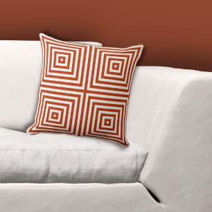 Geometric Nested Box Pattern White-Orange  Cushion