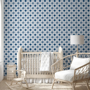 Geometric Ocean Blue Mediterranean Tile Wallpaper