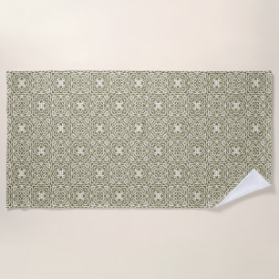 Geometric Olive Floral Lattice Beach Towel