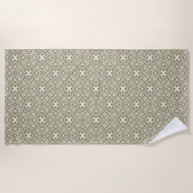 Geometric Olive Floral Lattice  Beach Towel (Front)
