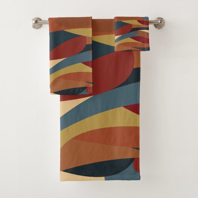 Geometric Opaque Stained Glass Style Abstract  Bath Towel Set (Insitu)