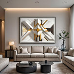 Geometric Opulence Poster<br><div class="desc">Work that exudes luxury with precise geometric shapes. White meets rich gold,  creating a stunning 3D effect. Inspired by Art Deco,  it brings timeless elegance to high-end interiors,  adding depth and a touch of royalty to modern decor.</div>