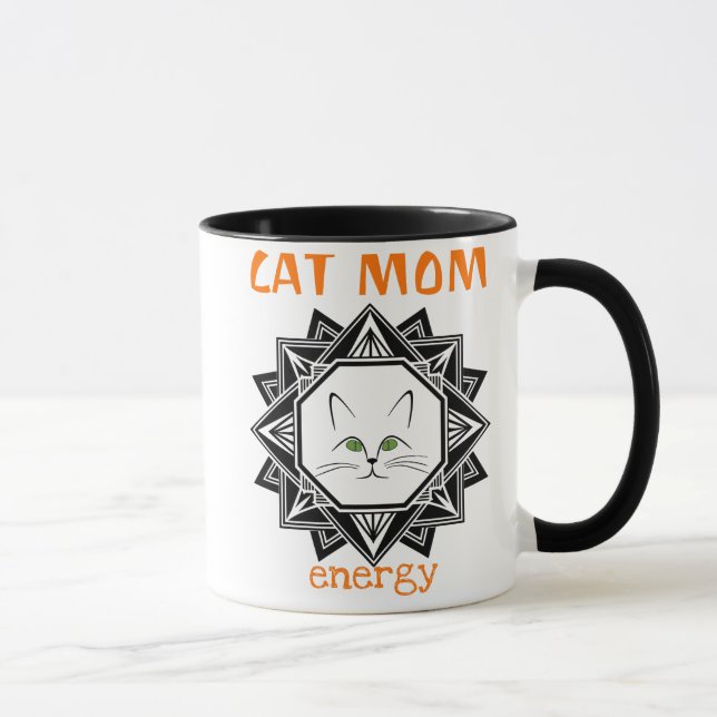 Geometric Orange and Black Cat Mum - Gift For Mum Mug (Right)