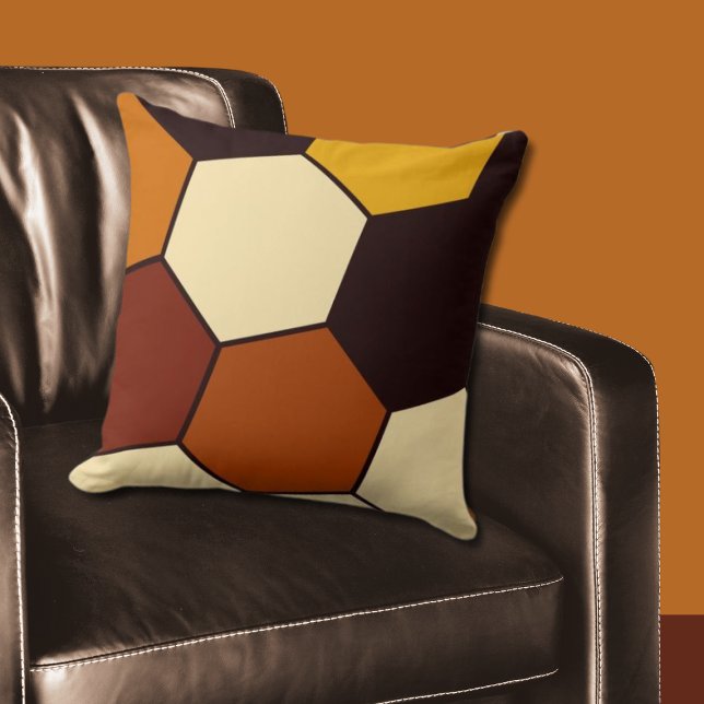 Geometric Orange and Black Hexagon Pattern Cushion (Orange and Black Hexagon Pattern Throw Pillow)