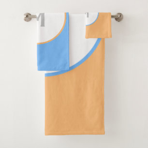 Geometric Orange Blue Silver Monogram Bath Towel Set