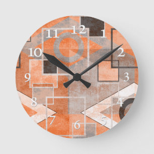 Geometric orange gray grunge stylish round clock