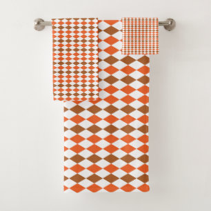 Geometric Orange Green Diamond Geometric Bath Towel Set