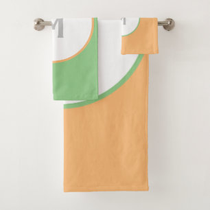 Geometric Orange Green Silver Monogram Bath Towel Set