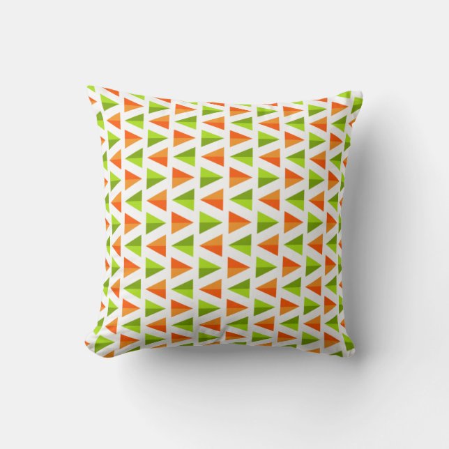 Geometric Orange & Green Triangles Pattern Cushion (Front)