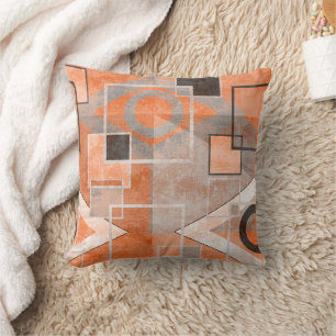 Geometric orange grey grunge stylish cushion