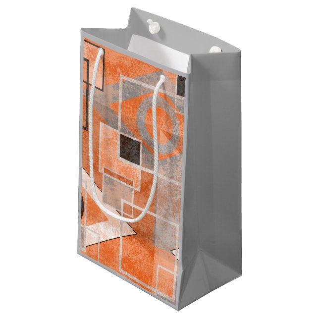 Geometric orange grey grunge stylish small gift bag (Front Angled)