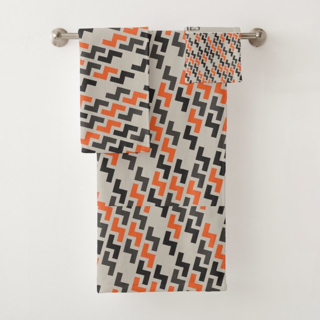 Geometric Orange Grey Minimal Pattern Bath Towel Set (Insitu)