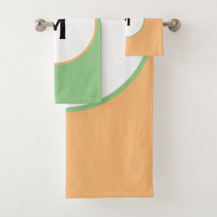 Geometric Orange Sage Green Monogram Bath Towel Set