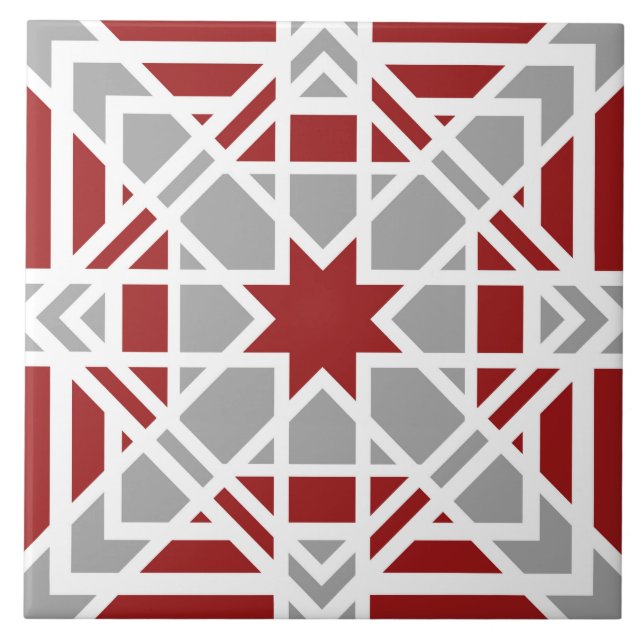 Geometric, ornamental, red, white, light grey tile (Front)