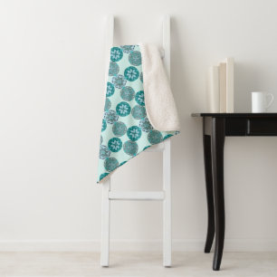 Geometric Ornate Floral Pattern Blue and Teal Sherpa Blanket
