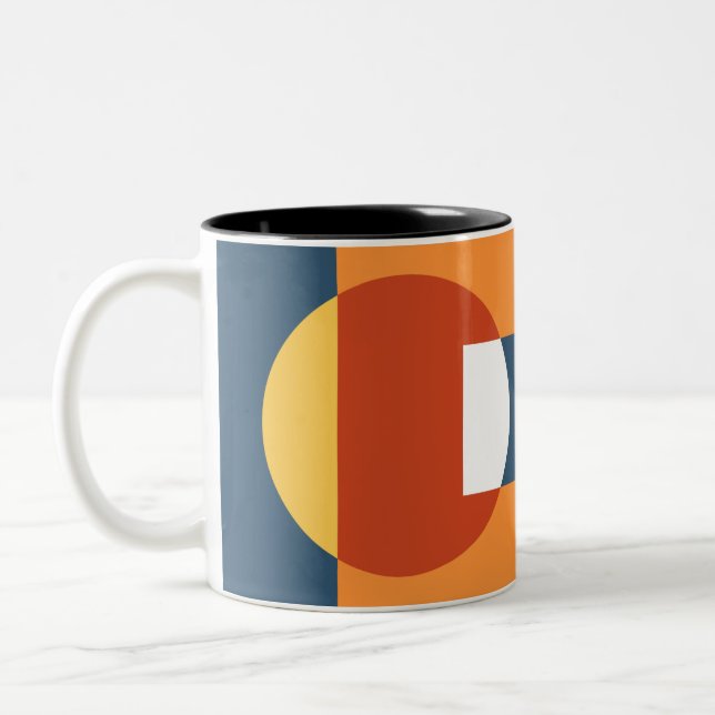 Geometric overlapping shapes - Retro style Two-Tone Coffee Mug (Left)
