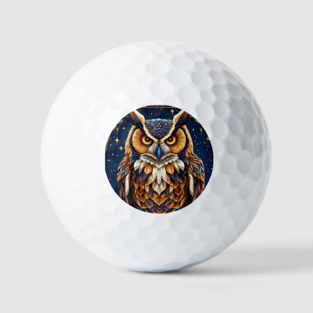 🦉 Geometric Owl Art For Colourful Golf Fans 🦉 Balls (Front)