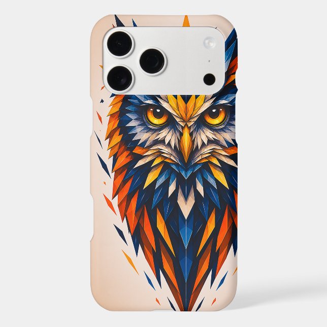 Geometric Owl Blue & Orange Polygonal Art (Back)