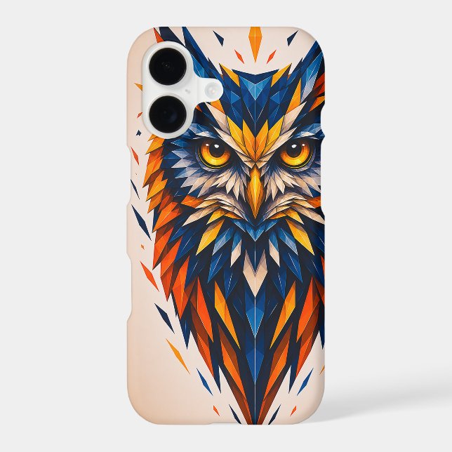 Geometric Owl Blue & Orange Polygonal Art (Back)