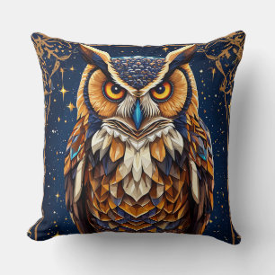 Geometric Owl Design with Sharp Artistic Details Cushion