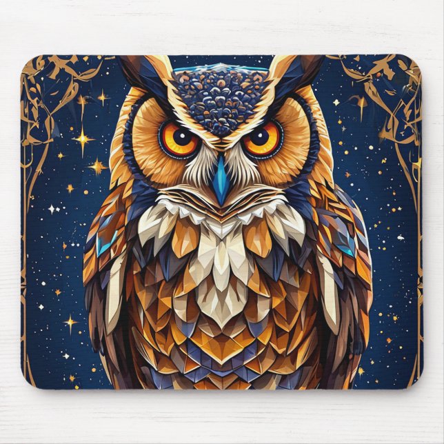 🦉 Geometric Owl Desk Decor For Bird Lovers 🦉 Mouse Pad (Front)