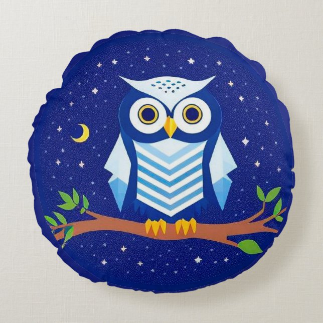 🦉 Geometric Owl Round Pillow Colourful Decor 🌈✨ (Front)