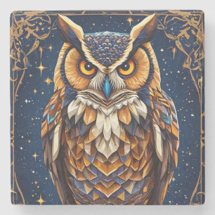 🦉 Geometric Owl Vibrant Colours Warm Zen Stone Coaster