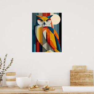 Geometric Owl Wall Art Poster Colourful Abstract