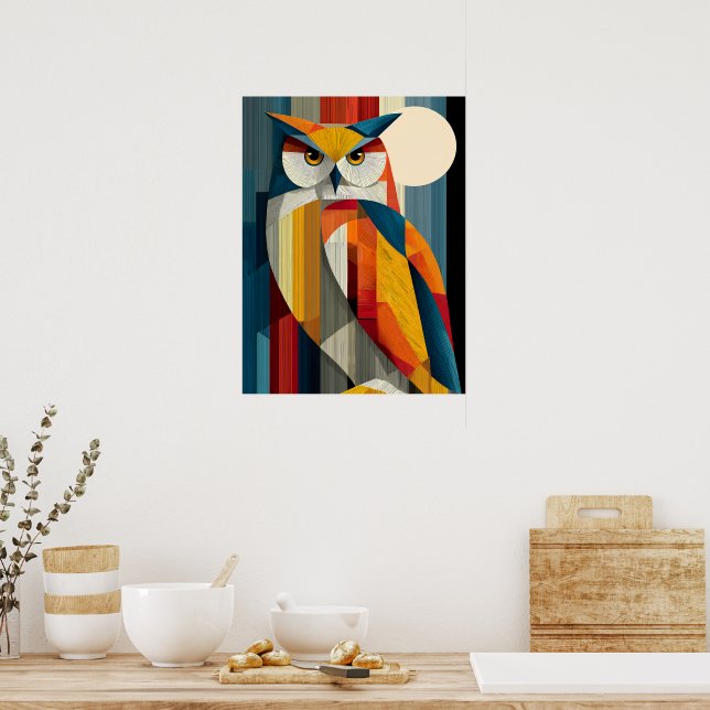 Geometric Owl Wall Art Poster | Colourful Abstract (Kitchen)