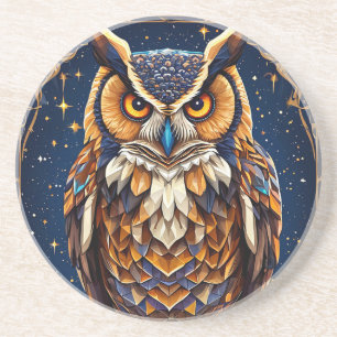 Geometric owl with vibrant colours coaster