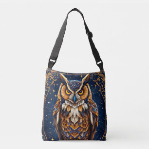 Geometric owl with vibrant colours crossbody bag