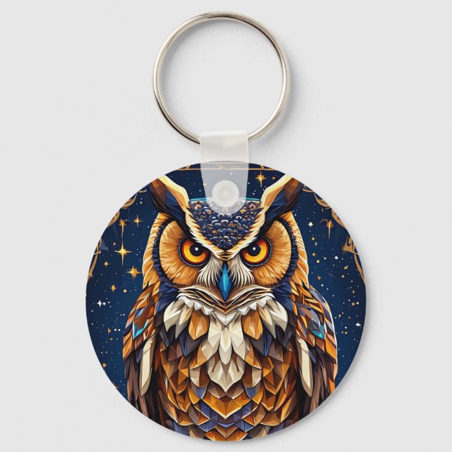 Geometric owl with vibrant colours key ring (Front)